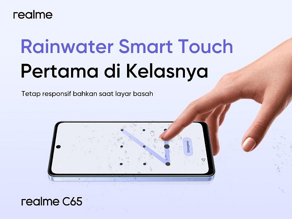 Mulai Edar, realme C65 Bawa Teknologi Rainwater Smart Touch dan IP54